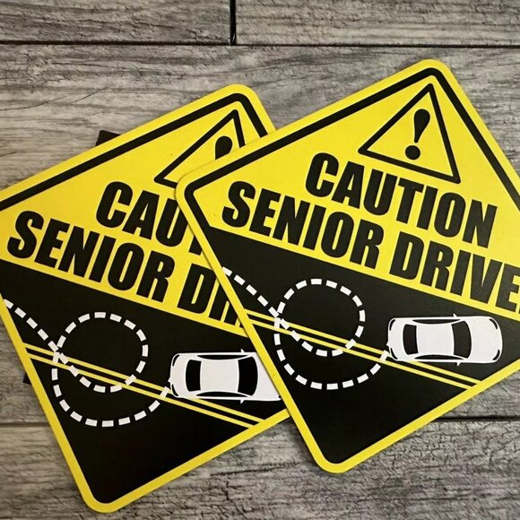 2 Funny Prank Caution Senior Driver Car Magnet Sign Gag Gifts For 50 And Up - Picture 2 of 2